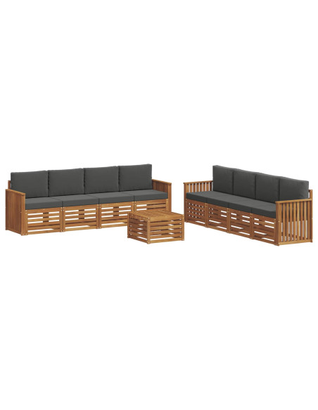 Set divani 9 pcs Naturale e Antracite Legno di Acacia Massello