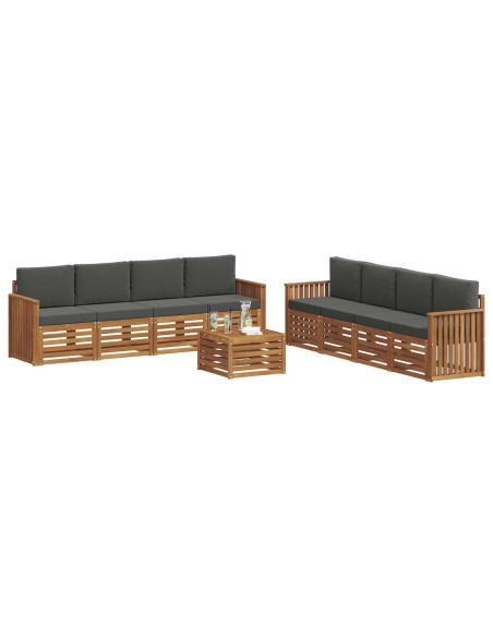 Set divani 9 pcs Naturale e Antracite Legno di Acacia Massello