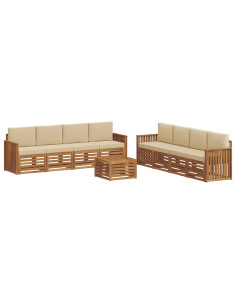 Set divani 9 pcs Naturale e Beige Legno di Acacia Massello 2