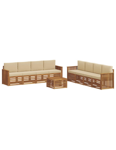 Set divani 9 pcs Naturale e Beige Legno di Acacia Massello