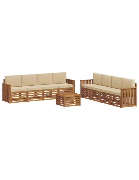Set divani 9 pcs Naturale e Beige Legno di Acacia Massello