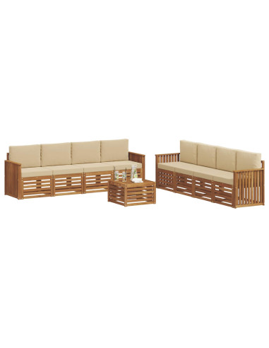 Set divani 9 pcs Naturale e Beige Legno di Acacia Massello