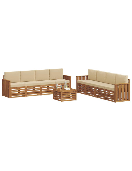 Set divani 9 pcs Naturale e Beige Legno di Acacia Massello