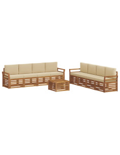 Set divani 9 pcs Naturale e Beige Legno di Acacia Massello 2