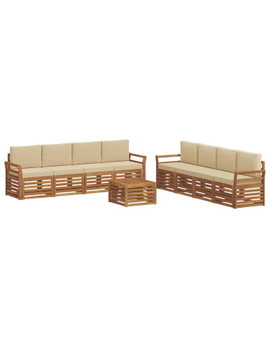 Set divani 9 pcs Naturale e Beige Legno di Acacia Massello