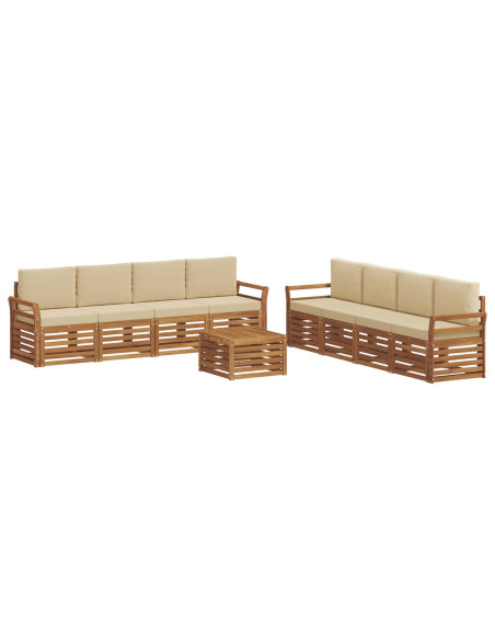Set divani 9 pcs Naturale e Beige Legno di Acacia Massello