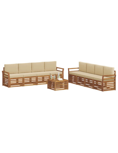 Set divani 9 pcs Naturale e Beige Legno di Acacia Massello