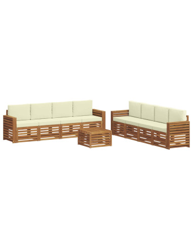 Set divani 9 pcs Naturale e Crema Legno di Acacia Massello