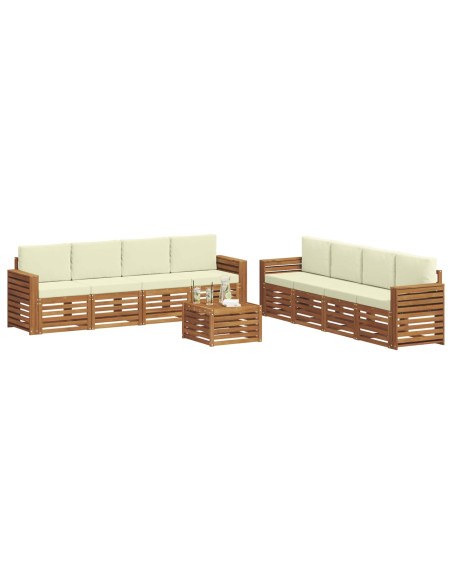 Set divani 9 pcs Naturale e Crema Legno di Acacia Massello