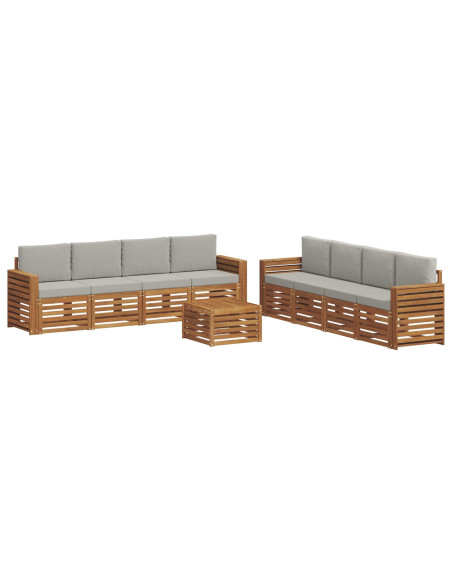 Set divani con cuscino 9 pcs Grigio Naturale e Chiaro