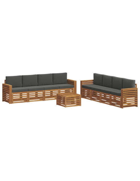 Set divani 9 pcs Naturale e Antracite Legno di Acacia Massello