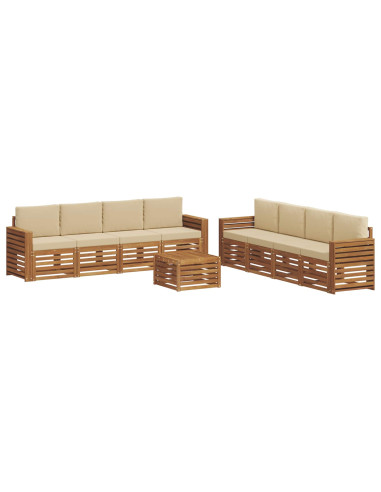 Set divani 9 pcs Naturale e Beige Legno di Acacia Massello