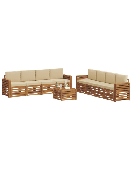 Set divani 9 pcs Naturale e Beige Legno di Acacia Massello