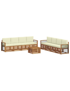 Set divani 9 pcs Naturale e Crema Legno di Acacia Massello 2