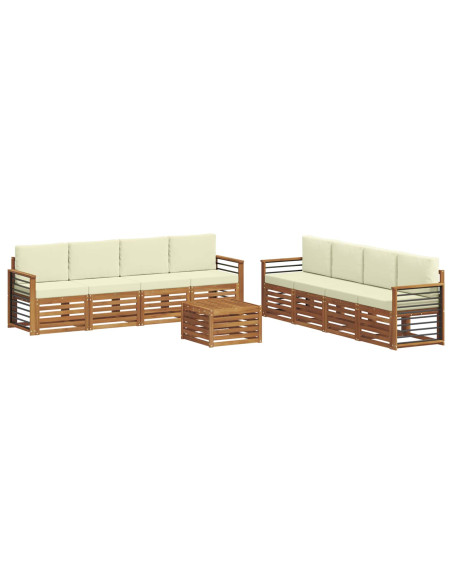 Set divani 9 pcs Naturale e Crema Legno di Acacia Massello
