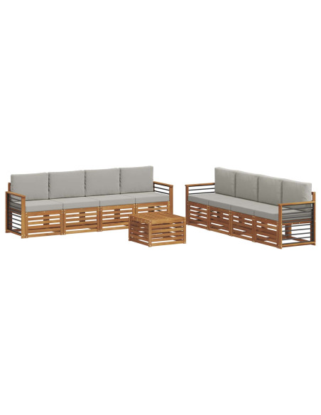 Set divani con cuscino 9 pcs Grigio Naturale e Chiaro