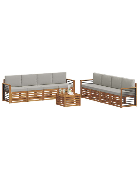Set divani con cuscino 9 pcs Grigio Naturale e Chiaro