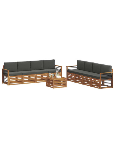 Set divani 9 pcs Naturale e Antracite Legno di Acacia Massello