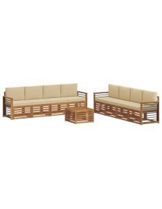 Set divani 9 pcs Naturale e Beige Legno di Acacia Massello 2