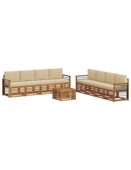 Set divani 9 pcs Naturale e Beige Legno di Acacia Massello