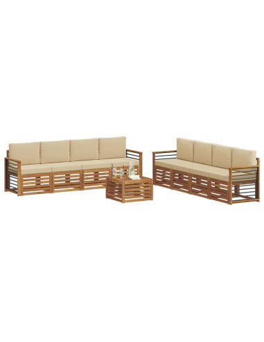 Set divani 9 pcs Naturale e Beige Legno di Acacia Massello