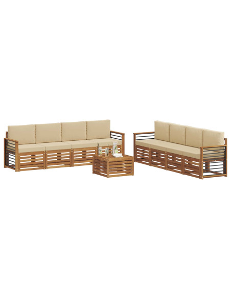 Set divani 9 pcs Naturale e Beige Legno di Acacia Massello
