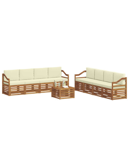 Set divani 9 pcs Naturale e Crema Legno di Acacia Massello