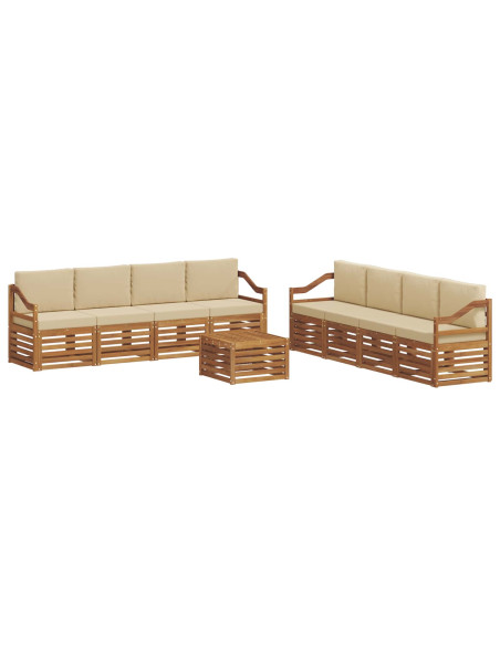 Set divani 9 pcs Naturale e Beige Legno di Acacia Massello