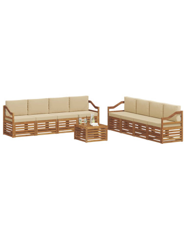 Set divani 9 pcs Naturale e Beige Legno di Acacia Massello