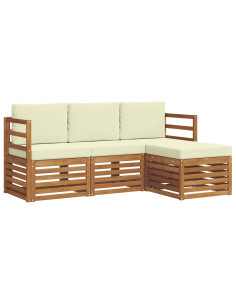 Set divani 4 pcs Naturale e Crema Legno di Acacia Massello 2