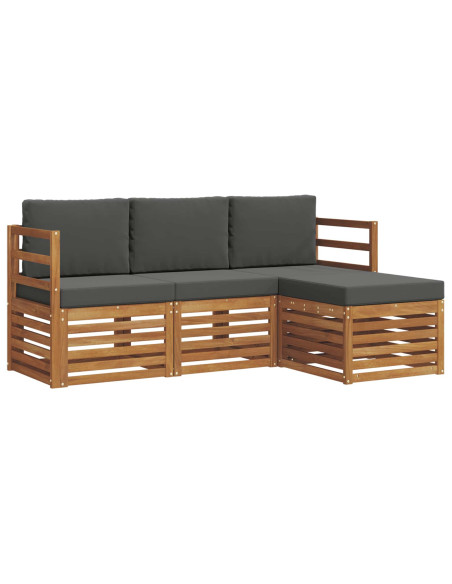 Set divani 4 pcs Naturale e Antracite Legno di Acacia Massello
