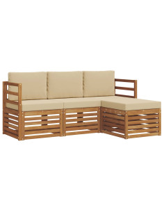 Set divani 4 pcs Naturale e Beige Legno di Acacia Massello 2
