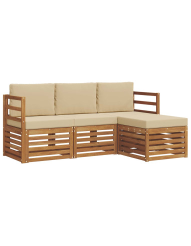 Set divani 4 pcs Naturale e Beige Legno di Acacia Massello
