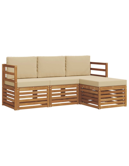 Set divani 4 pcs Naturale e Beige Legno di Acacia Massello