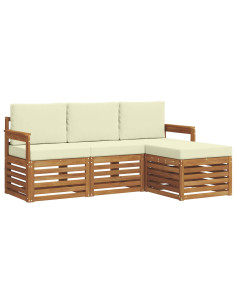 Set divani 4 pcs Naturale e Crema Legno di Acacia Massello 2
