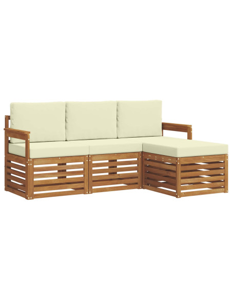 Set divani 4 pcs Naturale e Crema Legno di Acacia Massello