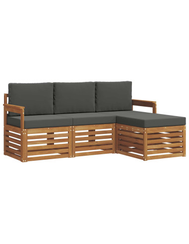 Set divani 4 pcs Naturale e Antracite Legno di Acacia Massello
