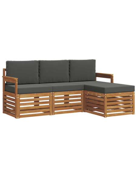Set divani 4 pcs Naturale e Antracite Legno di Acacia Massello