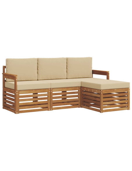 Set divani 4 pcs Naturale e Beige Legno di Acacia Massello