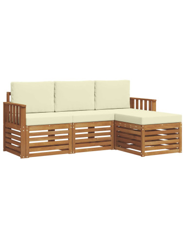 Set divani 4 pcs Naturale e Crema Legno di Acacia Massello