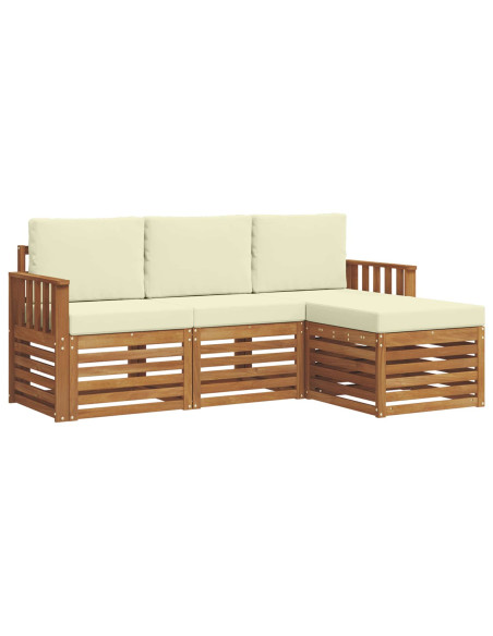 Set divani 4 pcs Naturale e Crema Legno di Acacia Massello