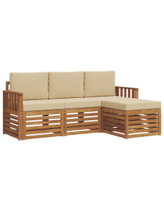Set divani 4 pcs Naturale e Beige Legno di Acacia Massello 2