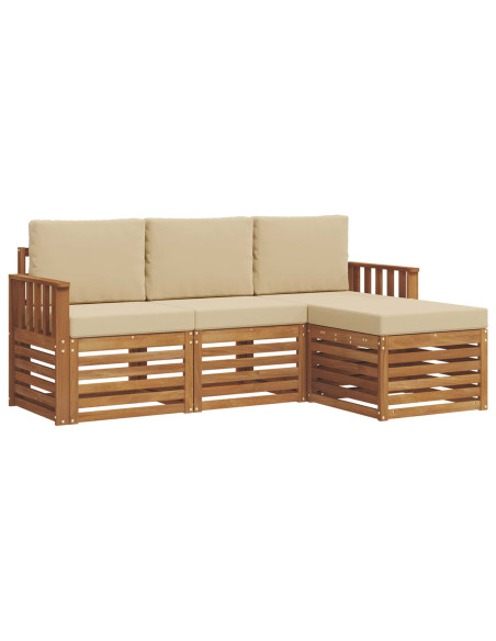 Set divani 4 pcs Naturale e Beige Legno di Acacia Massello