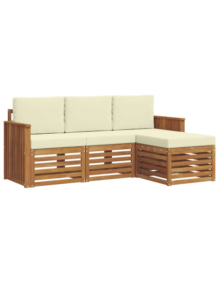 Set divani 4 pcs Naturale e Crema Legno di Acacia Massello