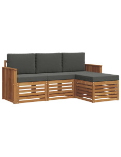 Set divani 4 pcs Naturale e Antracite Legno di Acacia Massello 2