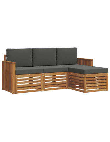 Set divani 4 pcs Naturale e Antracite Legno di Acacia Massello