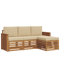 Set divani 4 pcs Naturale e Beige Legno di Acacia Massello 2