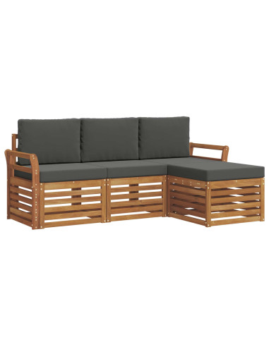 Set divani 4 pcs Naturale e Antracite Legno di Acacia Massello