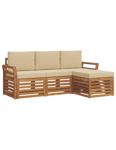 Set divani 4 pcs Naturale e Beige Legno di Acacia Massello