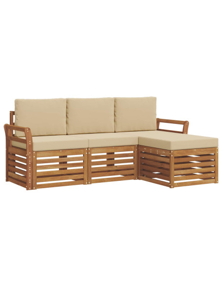 Set divani 4 pcs Naturale e Beige Legno di Acacia Massello